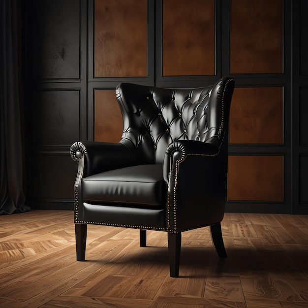 Photo a black leather chair with a white blanket on the back