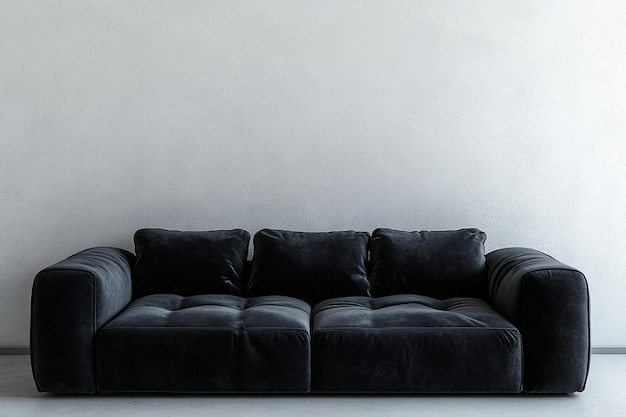 Photo a black leather couch with a white wall behind it