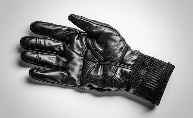 Photo a black leather glove resting on a white surface