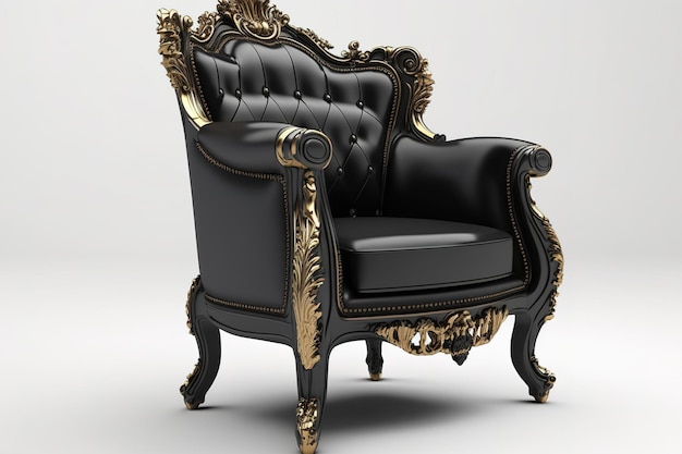 Black leather and goldcarved baroque armchair isolated on white digitization