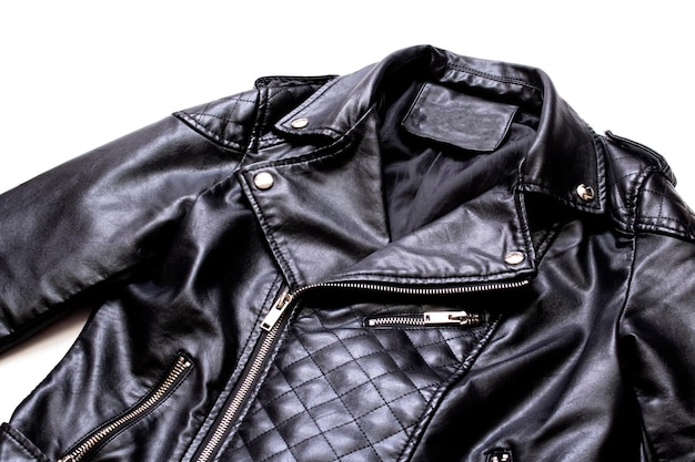 Black leather jacket isolated on white background