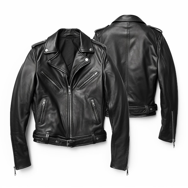 Black leather jacket isolated on white