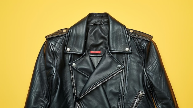 Photo a black leather jacket with a red logo on the front