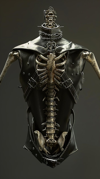 Photo a black leather jacket with a skeleton on the back