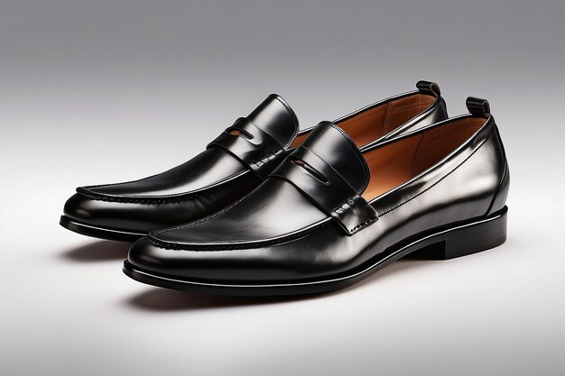 Black leather loafer shoe