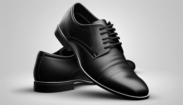 Black leather men's shoes on a gray background 3d rendering