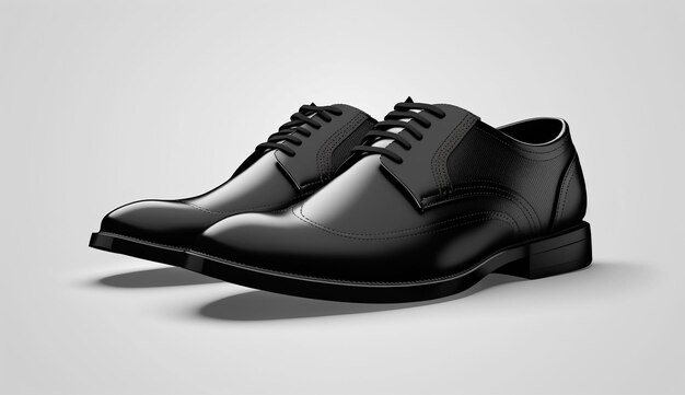 Black leather men's shoes on a gray background 3d rendering