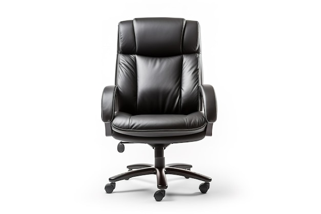 A Black Leather Office Chair Ready for Work on a Clear PNG or White Background