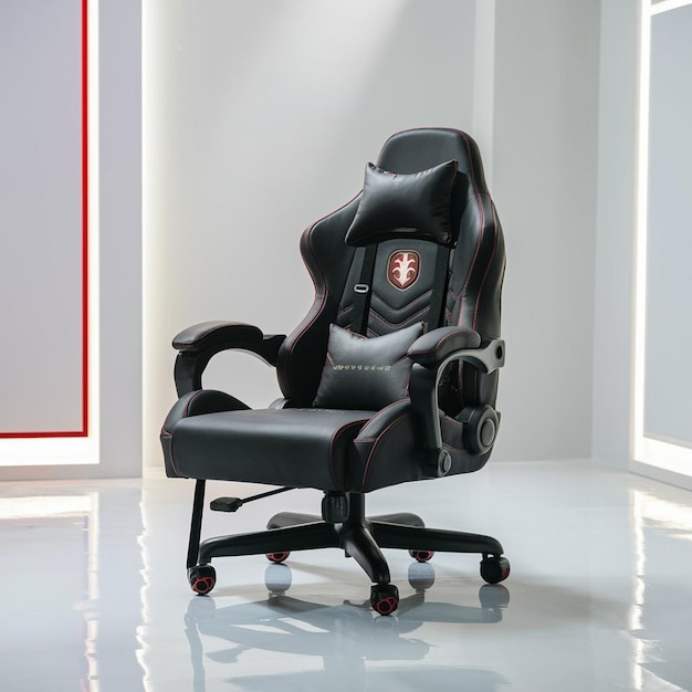 Photo a black leather office chair with a logo on the back