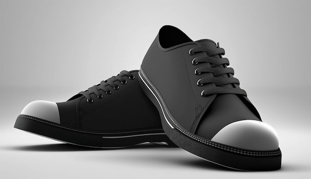 Black leather shoes on a gray background 3d render