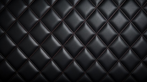 A black leather upholstery with red stitching