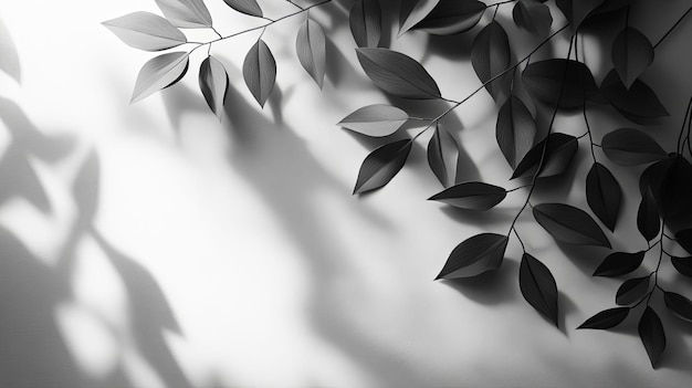 Photo black leaves and shadows on a white background