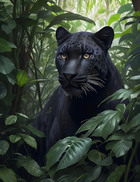 black leopard in the Jungle ai generated