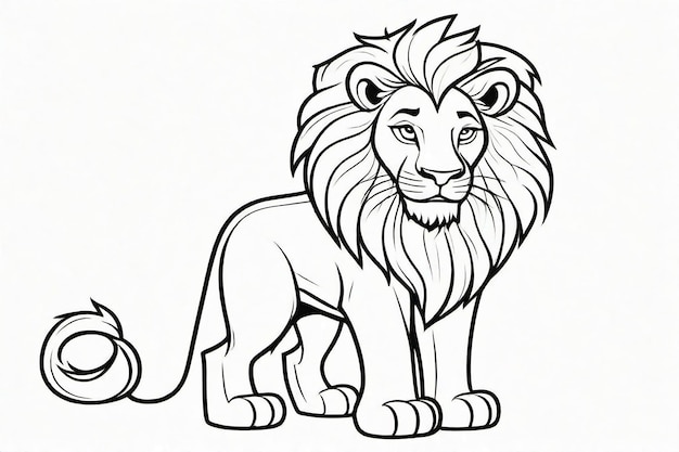 Photo black line art cute lion for kids coloring page