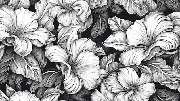 black line art floral