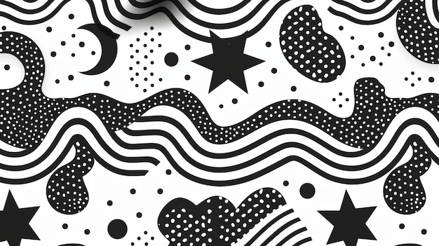 Photo black line doodle seamless pattern simple childish scribble backdrop for children or trendy designs