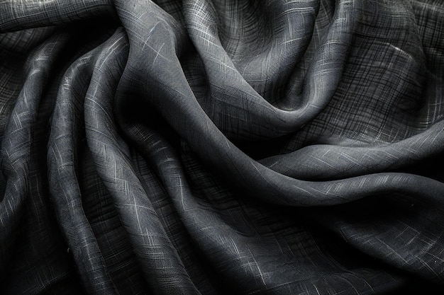 Black linen fabric texture background close up view black canvas background for design and print