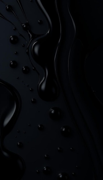 Black liquid drops streaks gray background