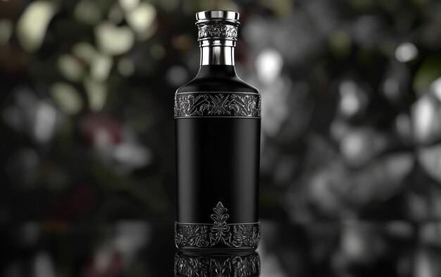 Photo black liquor bottle with silver embellishments