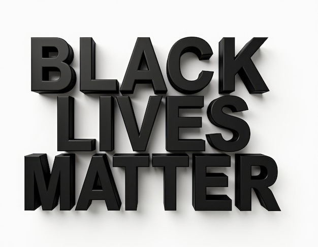 Photo black lives matter in bold black 3d letters on a white background