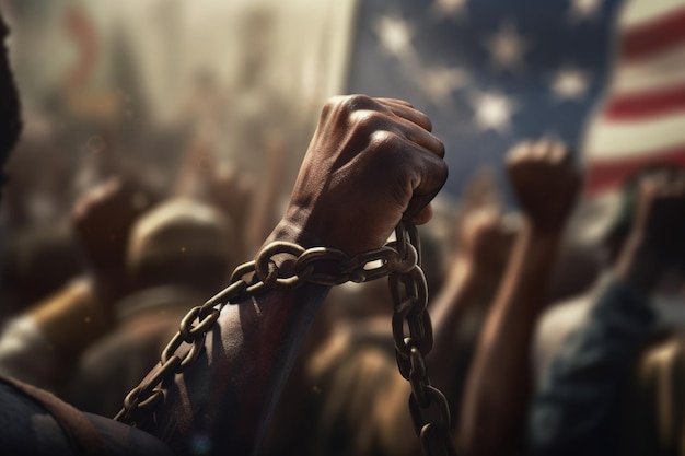 Black Lives Matter The problem of culture racism and the descrImination of slavery Juneteenth Emancipation Day June 19 Freedom of Glosa Rights fist of the chain AfroAmerican