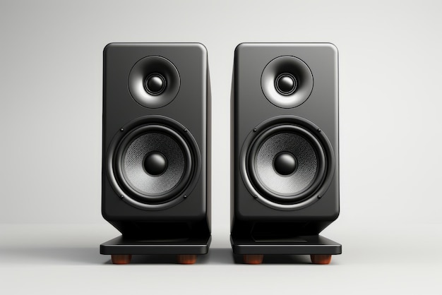 Black loudspeakers isolated on white background 3d render illustration