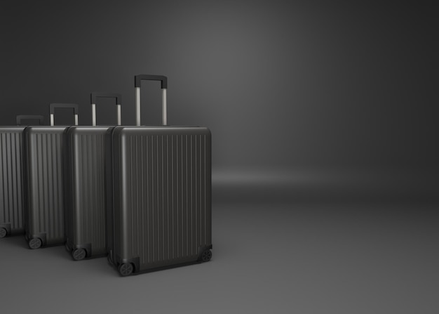 Black luggage set on dark background black and dark classic luggage mockup