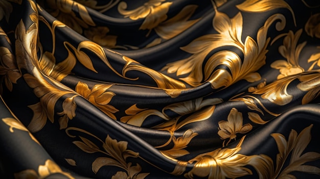 Black luxury cloth silk velvet with floral print