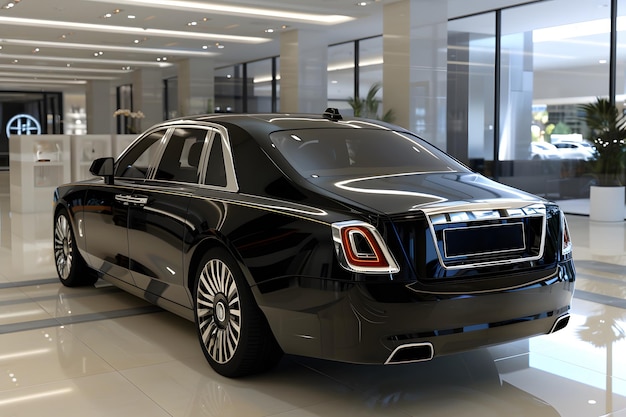 Black Luxury Sedan in a Showroom