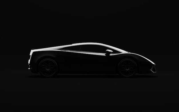 Black luxury sports car on dark background 3D Illustration side view