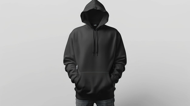 Black male hoodie sweatshirt for design mockup isolated on white