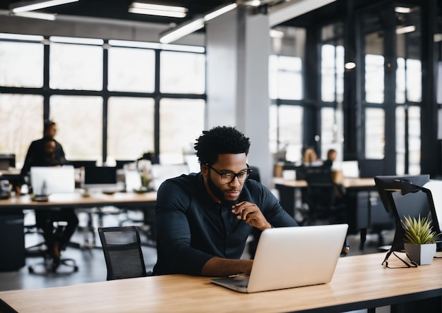 black male working in a mordern office