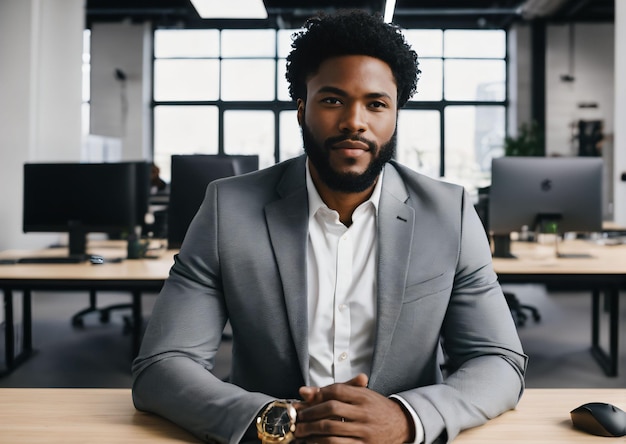 black male working in a mordern office