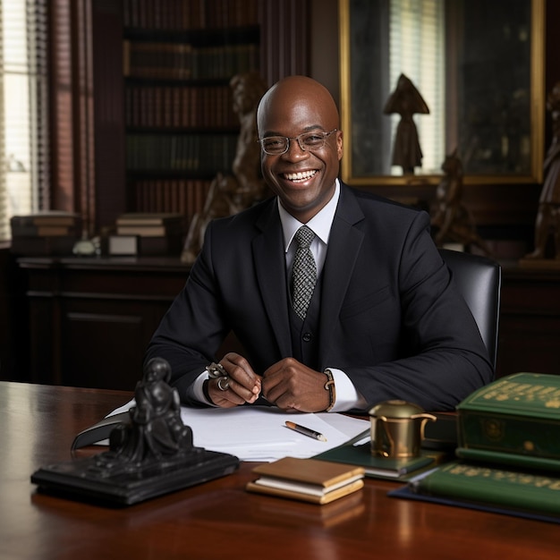 A black man business person sit on chair with boook