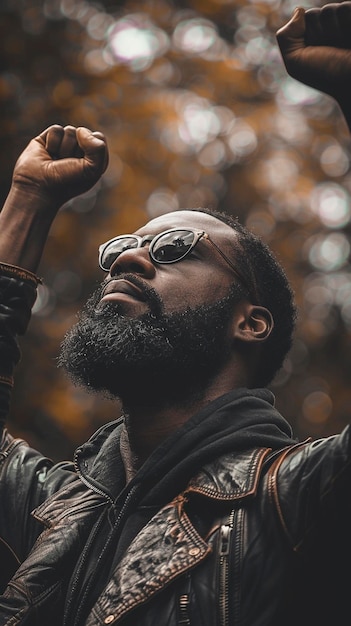 Photo black man celebrates black history month cultural heritage pride african american recognition