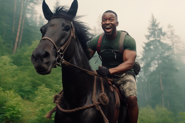 Black man riding a horse Health and fitness concept