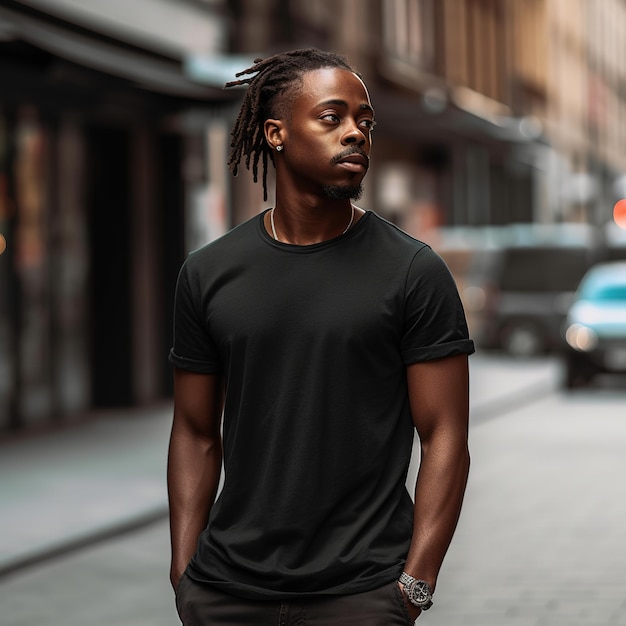 Black man with empty black tshirt generative ai