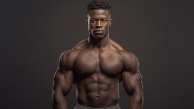 A black man with a muscular body in a studio