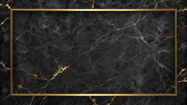 Black Marble Background with Golden Frame