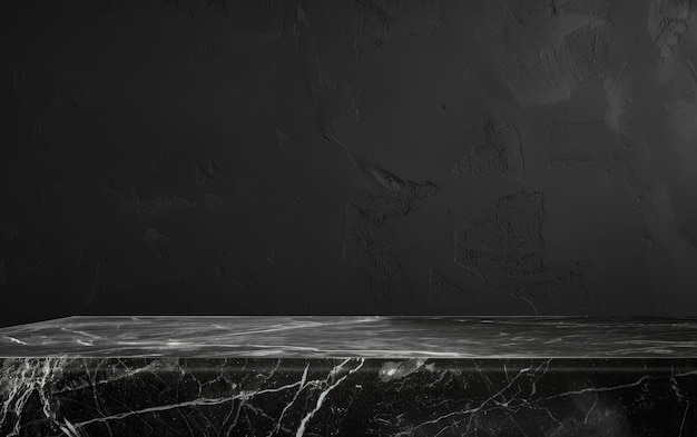 Black Marble Countertop with Dark Textured Wall Background