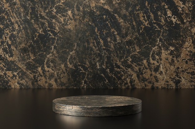 Black marble product display. Empty pedestal podium for showing. 3D rendering.