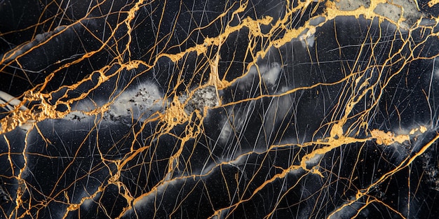 Photo black marble surface with golden webbing