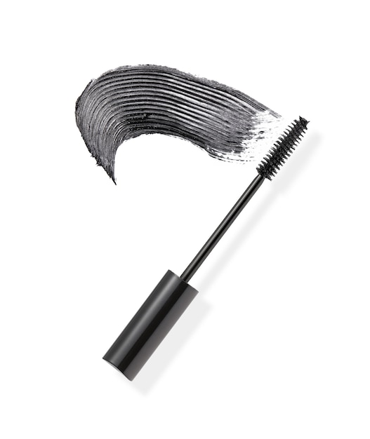 Black mascara brush stroke with applicator brush