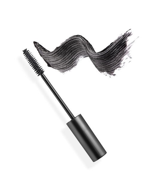 Black mascara brush stroke with applicator brush