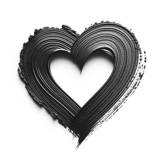 Photo black mascara stroke heart shape with empty center isolated on white background