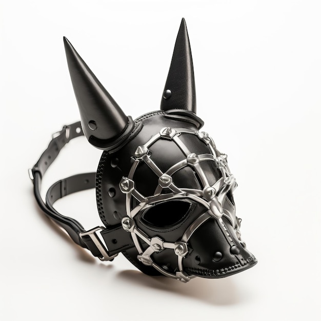 A black mask with horns and spikes on it