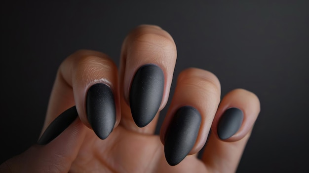 Photo black matte nails on almond shape