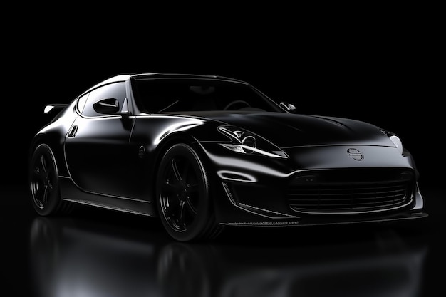 A black mazda mx - 5 sports car is in a dark room.