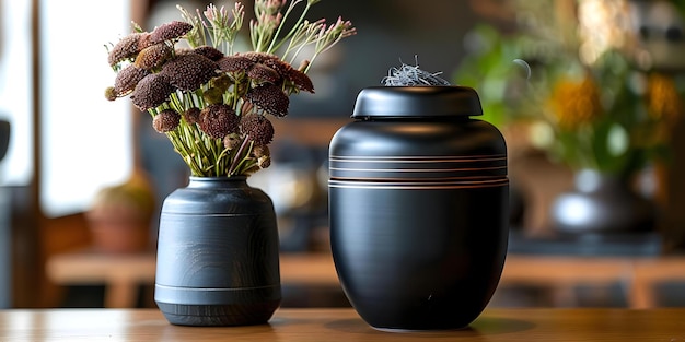 Black Memorial Urn A Symbol of Farewell at a Funeral Concept Funeral Memorial Black Urn Farewell Symbol