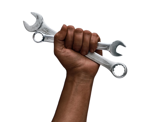 black men's hand holding wrench